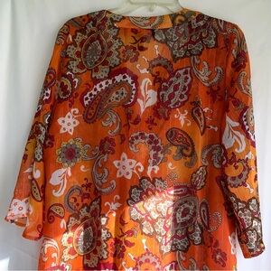 NWT Peck & Peck Sheer Orange Paisley Women's Blouse